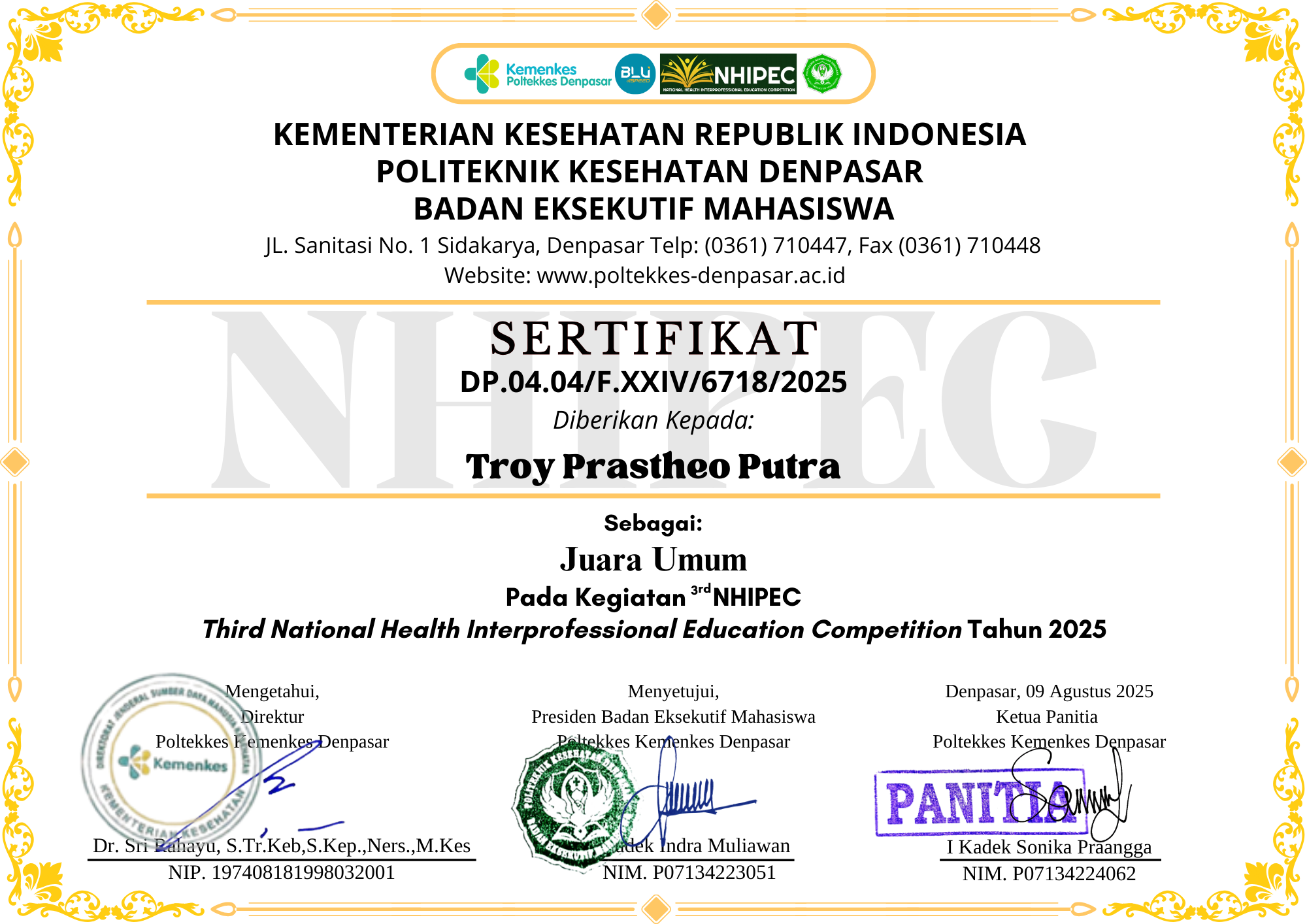 Juara Umum NHIPEC (Third National Health Interprofessional Education Competition)